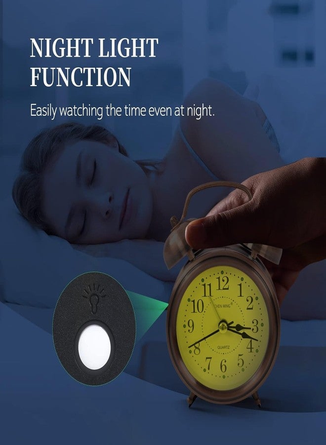 KBR Vintage Twin Bell Table Alarm Clock with Night LED Light Heavy Slippers Extra Loud Alarm Analog Clock Ideal for Student and Kids Bedroom (Copper), 8x9 Cm - Image 5